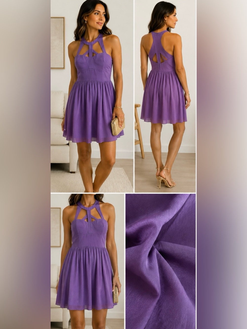 Versace for H&M Purple Cutout Halter Dress US 6 EUR 36
